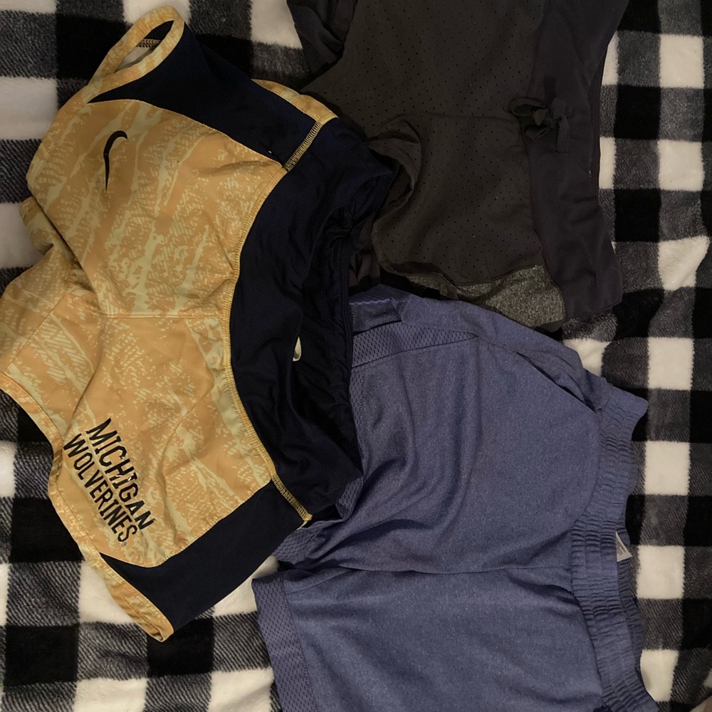 Nike Michigan Wolverines Gold, grey shorts and Blue Athletic Shorts
